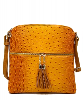 Ostrich Croc Zip Tassel Crossbody Bag OS062 YELLOW